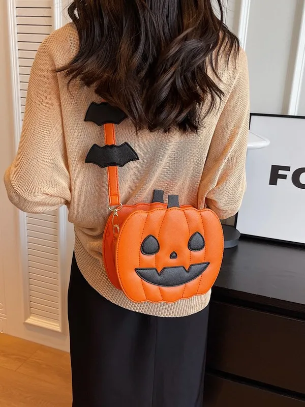 Pumpkin Crossbody Bag For Women Pumpkin Shoulder Bag Female Halloween Bag Pu Leather Demon Messenger Bag Halloween Shopper Bag