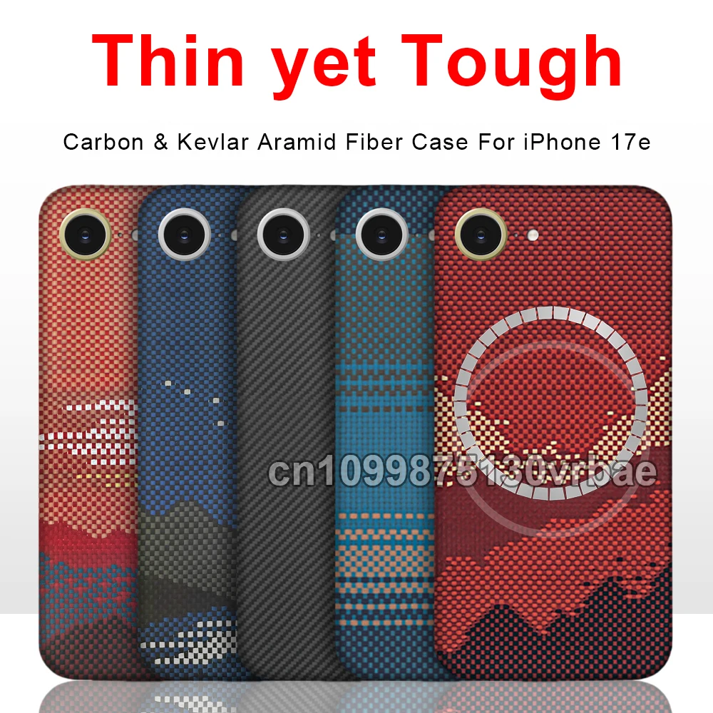 

For iphone 17e carbon case 600d kevlar fiber aramid fiber fabric ultra thin hard cover magnetic balck Slim light red premium