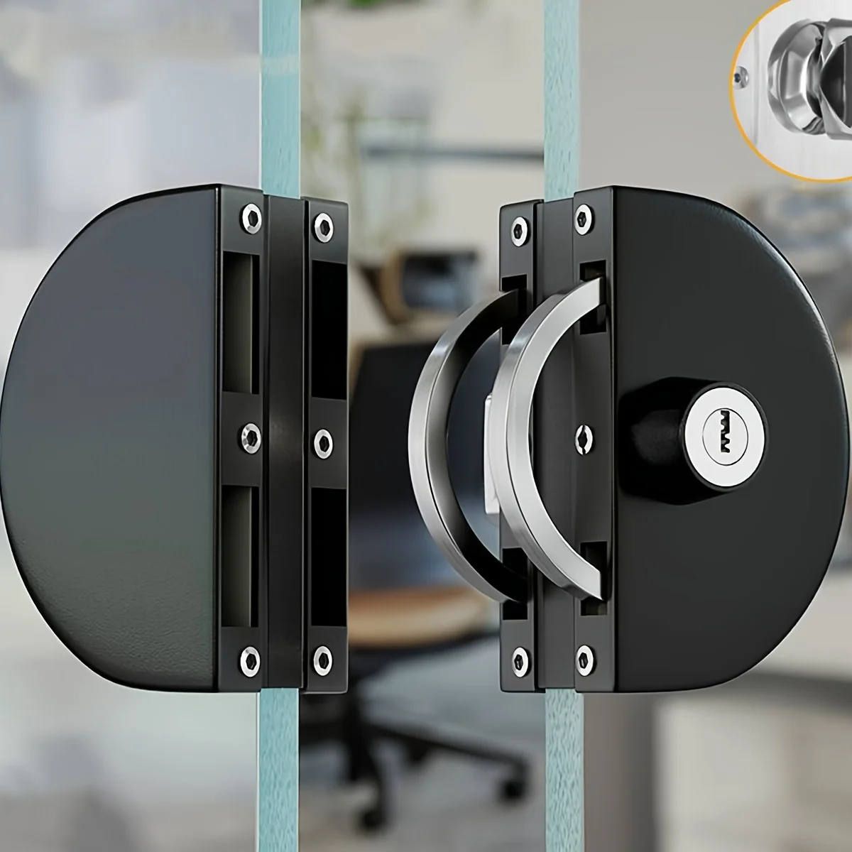 

For Fits on 1/2" Glass,10 mm -12 mm, Stainless Steel Double Bolts Swing Push Sliding Access Control Office Glass Door Lock，Black