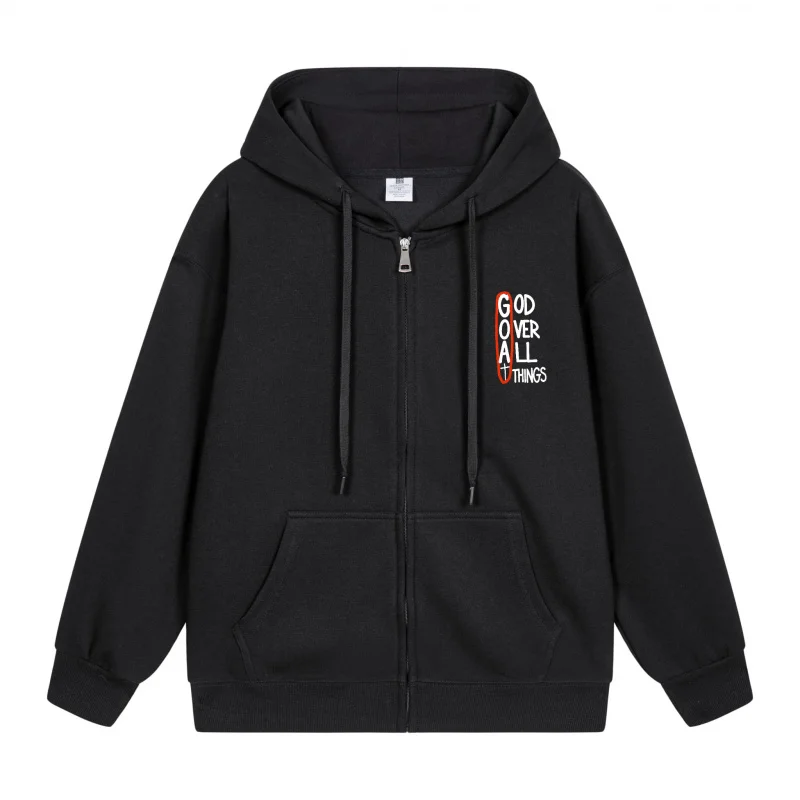 

Men's Zip-Up Hoodie God Over All Things Print 2025 New Style Casual Couples’ Style Couples’ Style