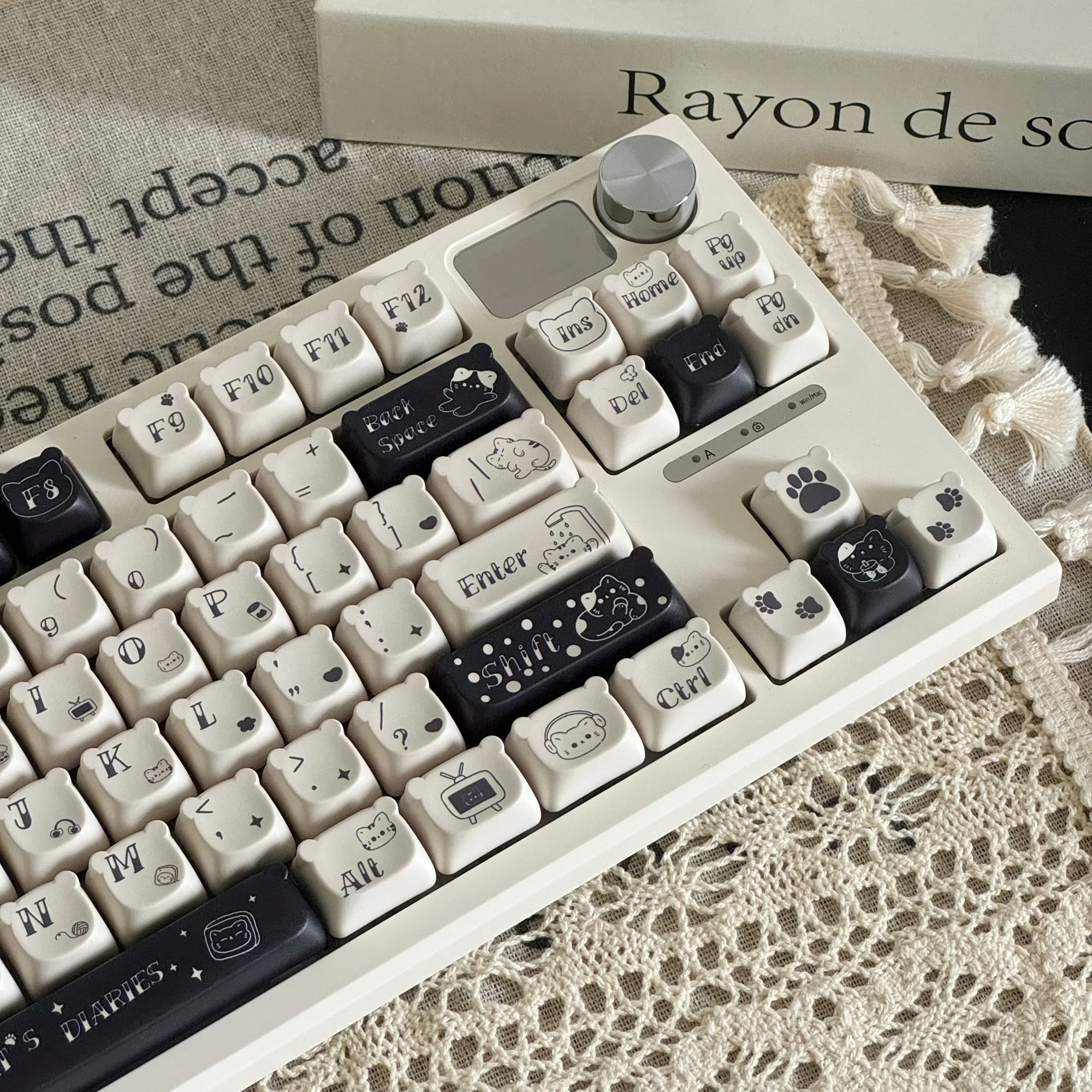 Cat Diary Keycap 139 клавиши PBT с пятью сторонами Сублимация XOS профиль Механическая фотография Милая мяу голова черные белые колпачки