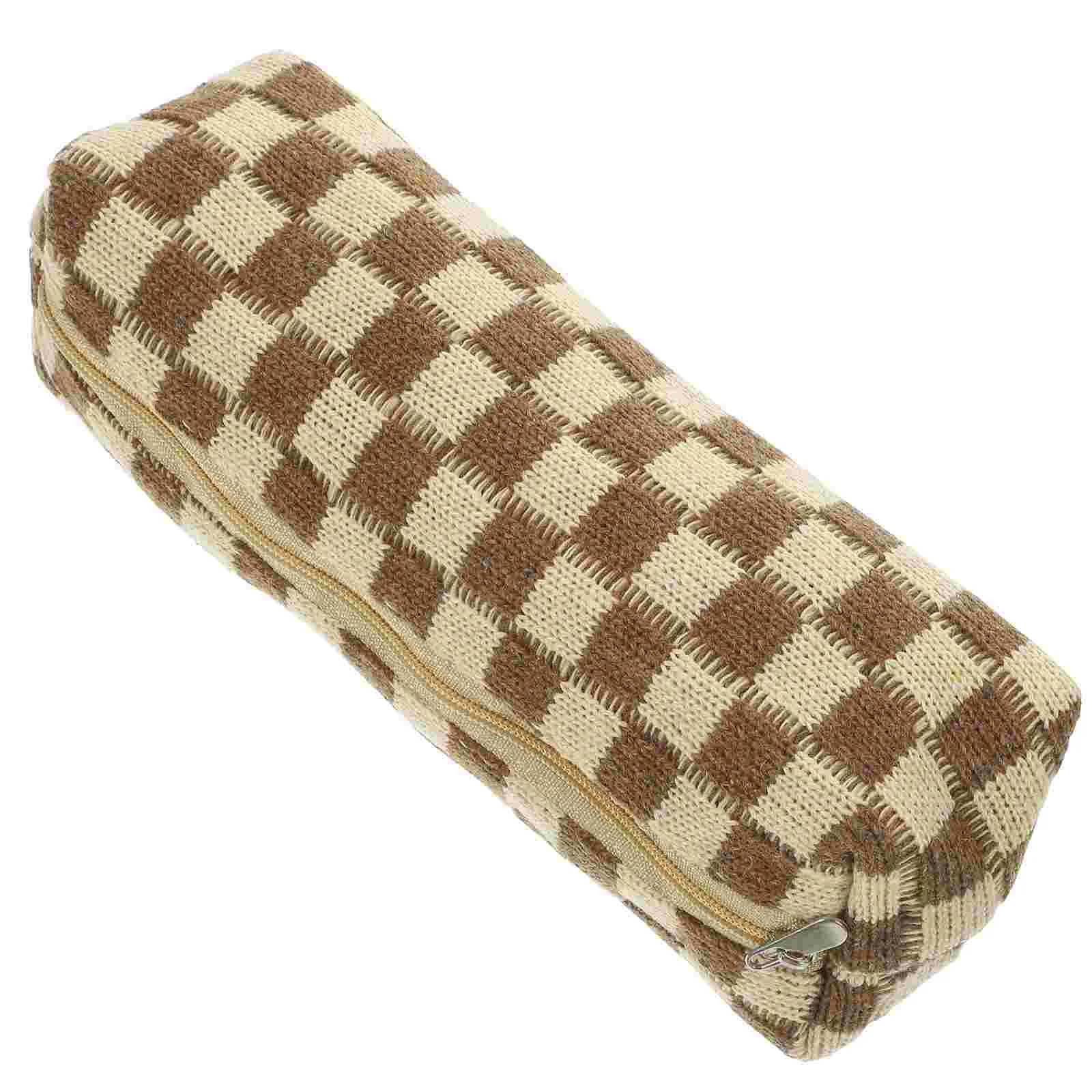 Zipper Pencil Pouch, Checkerboard Case, Handheld Storage Bags, Papelaria conveniente