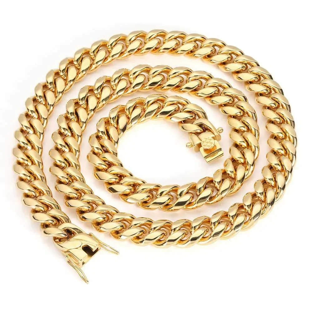 10mm Gold Silver Color Solid Stainless Steel Miami Cuban Link Chain Dog Cat Chain Pet Jewelry Accessories 24inch