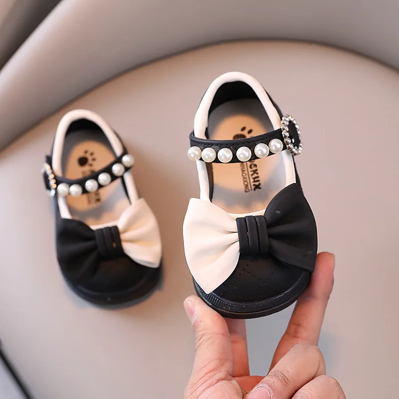 Baby Girls Casual Shoes Kids PU Leather Shoes with Bow-knot Sweet Cute Fashion Princess Children Wedding Dress Party Flats Soft