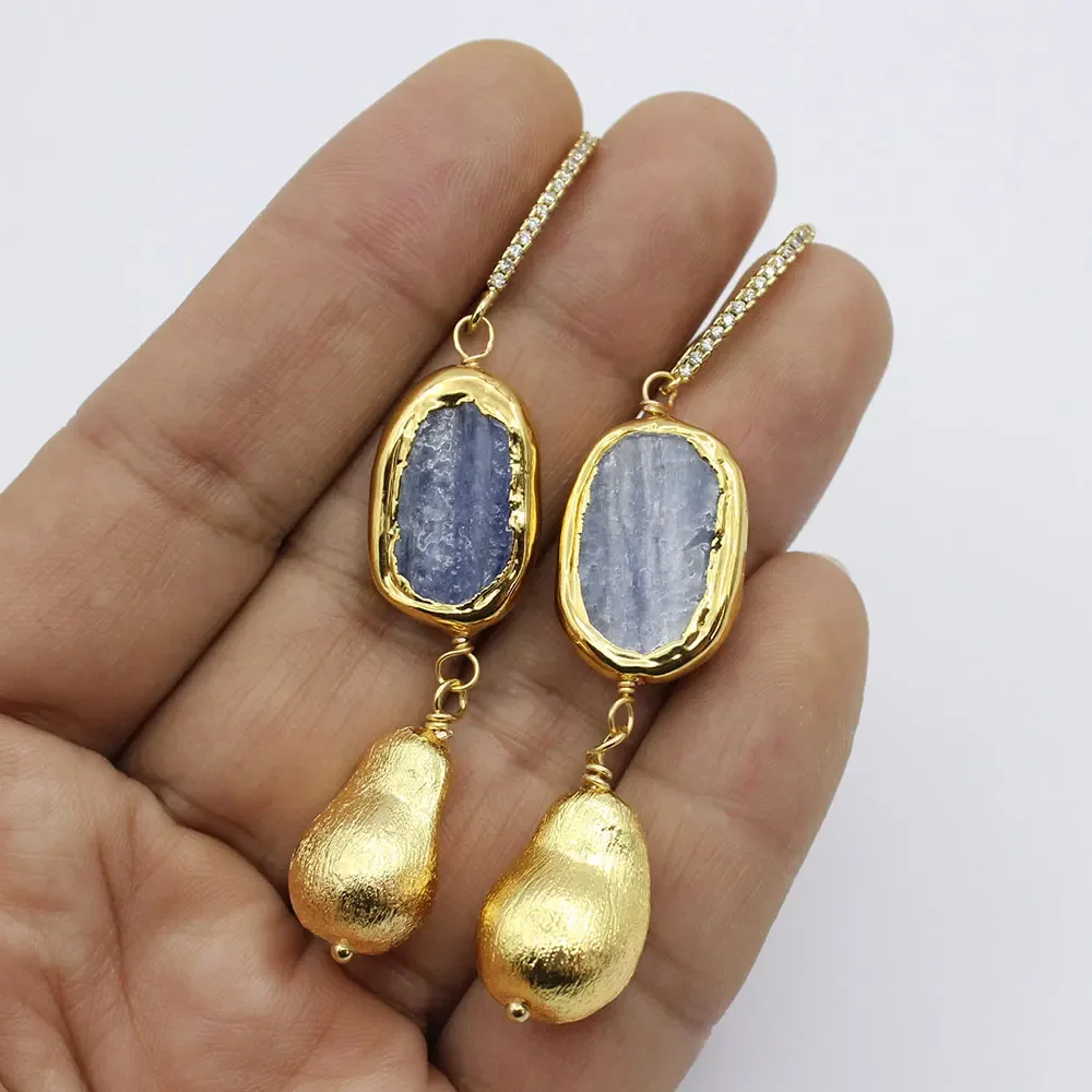 Freshwater Cultured White Keshi Pearl Gold Plated Quartz Agate CZ Hook Earrings Vintage For Women