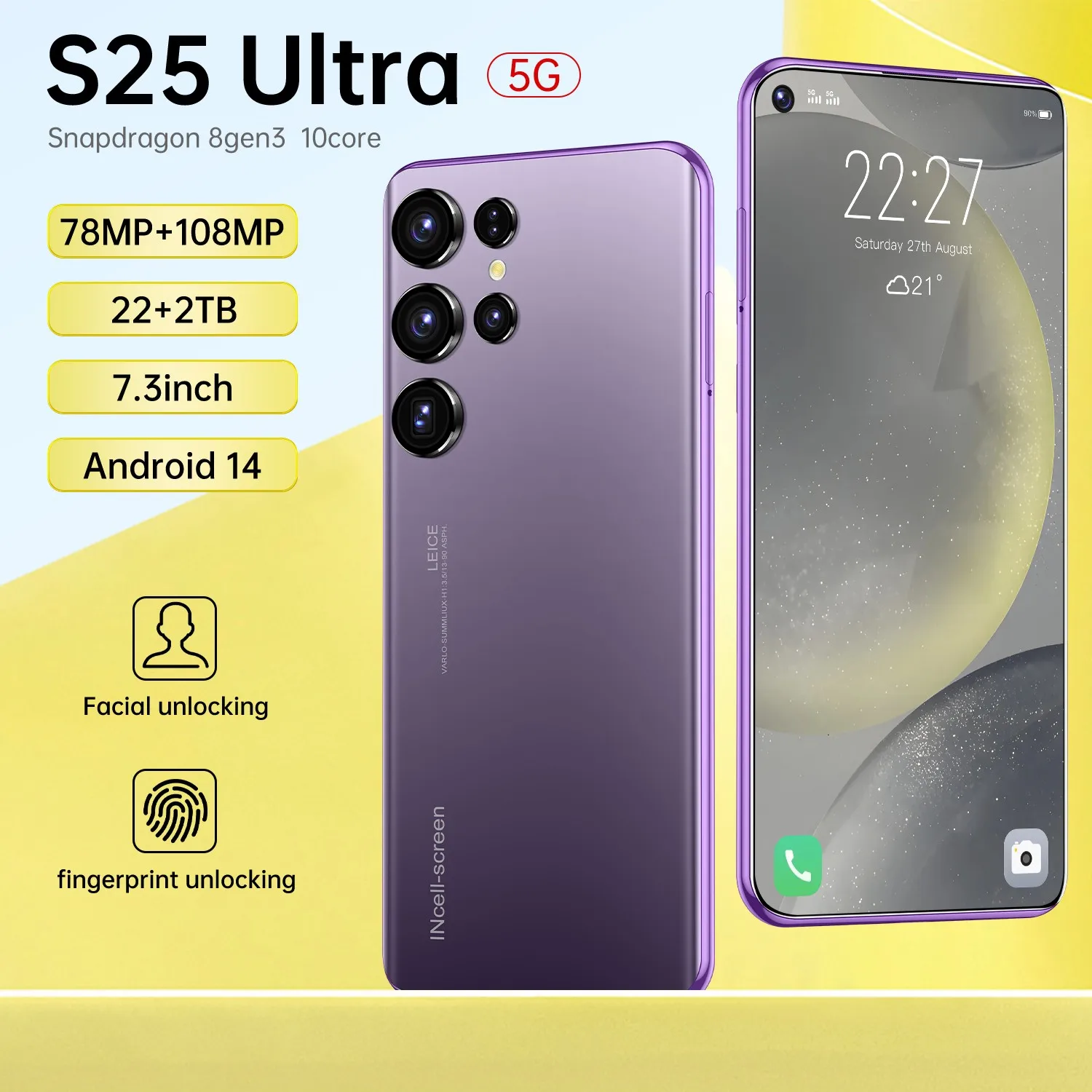 NEW S25 Ultra 7.3-inch 5G Smartphone Android 14 22GB+TGB memony 7800mAh Battery 78+108MP Camera Unlocked Cell Phone