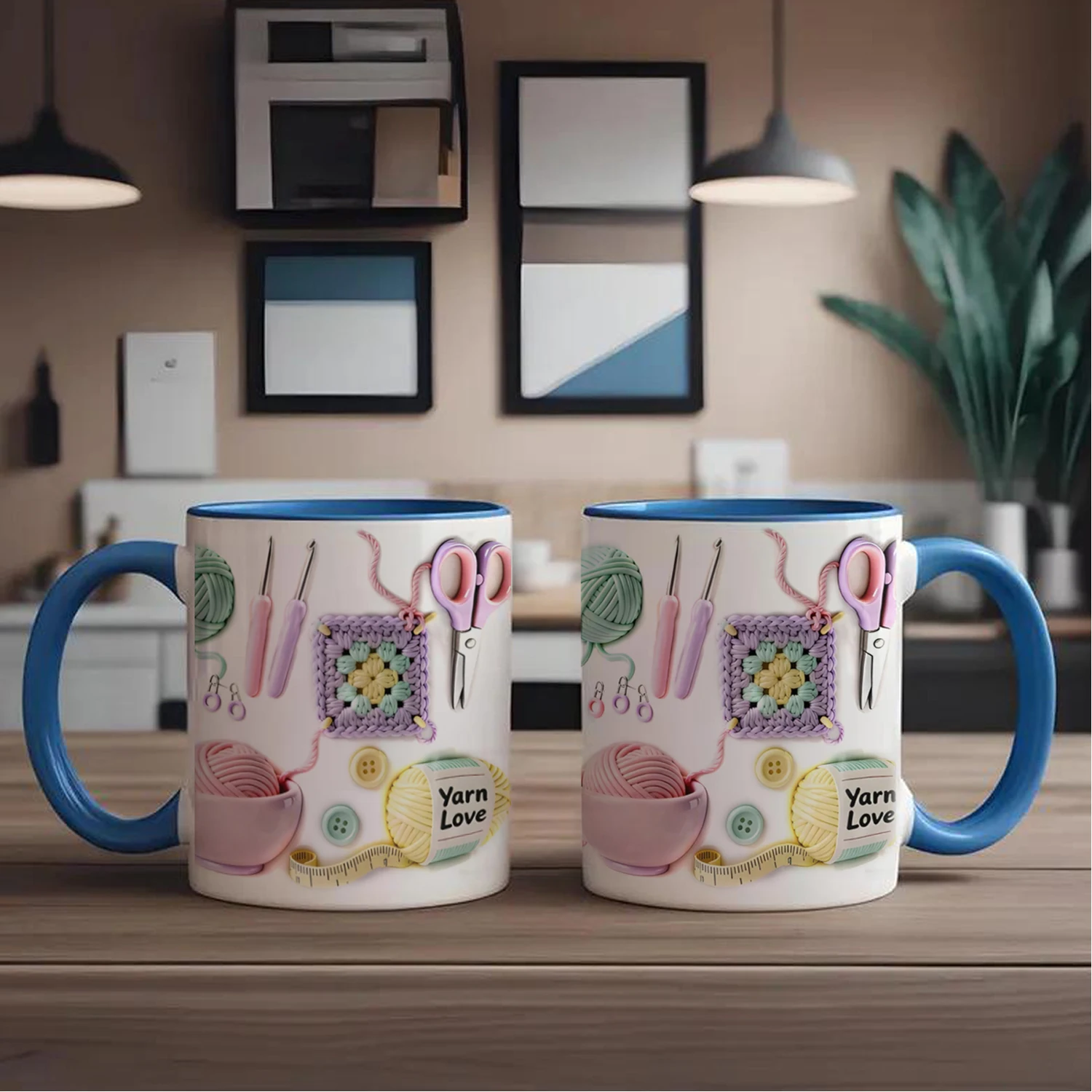 Personalized Knitting Pattern Coffee Cup - Engraved Name & Yarn Ball Logo - Gift for Fiber Artists