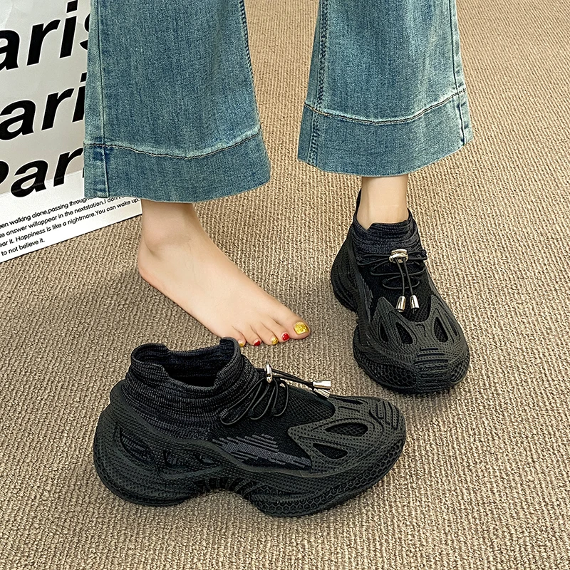 

Breathable Knit Platform Sneakers for Women 5.5cm Thick Sole Comfortable Walking Shoes Non Slip Fashion Athletic Footwear