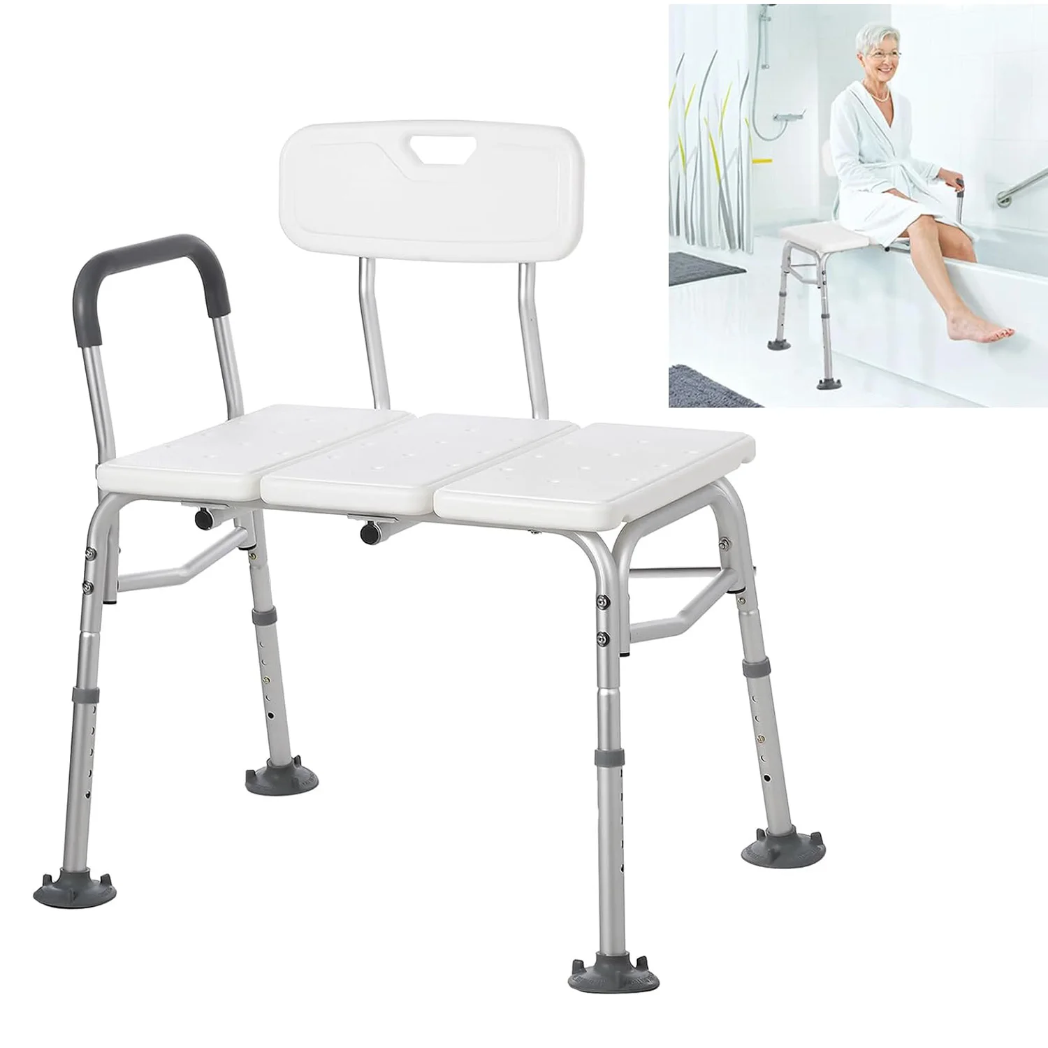 Tub Transfer Bench for Bathtub, Shower Chair with Backrest,Slip-Resistant Feet, Height Adjustable Shower Bench Shower Seat
