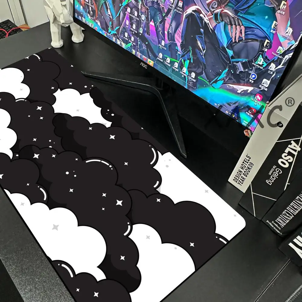 500x1000 Mice Mat Game Carpet Rubber Keyboard Pads Japanese Great Off Wave Cloud Mouse Pad Gamer Large Black and White Mousepad