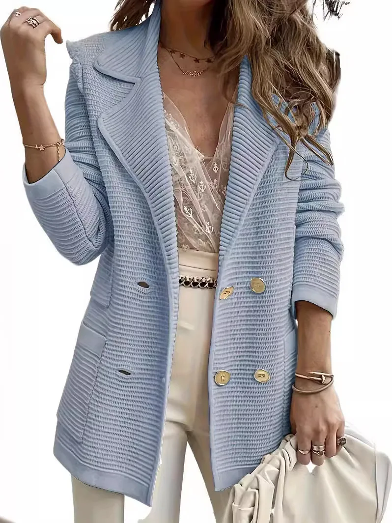 

Casual Texture ort Jaet Top for Women Summer Season Stand Fit Long Sve Outerwear Lightweight Ladies Faion