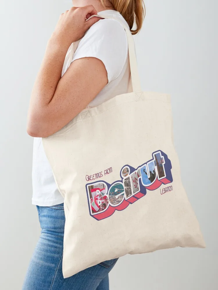 Greetings From Beirut Logo Tote Bag bags for women shopping bag logo large tote bag Women's shopper Canvas Tote