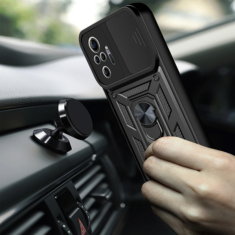 For Xiaomi Redmi 12 13C 4G Camera Shockproof Armor Case Redmi Note 10 10S 11 11S 12 13 Pro X5 X6  Car Magnetic Holder Ring Cover image 3