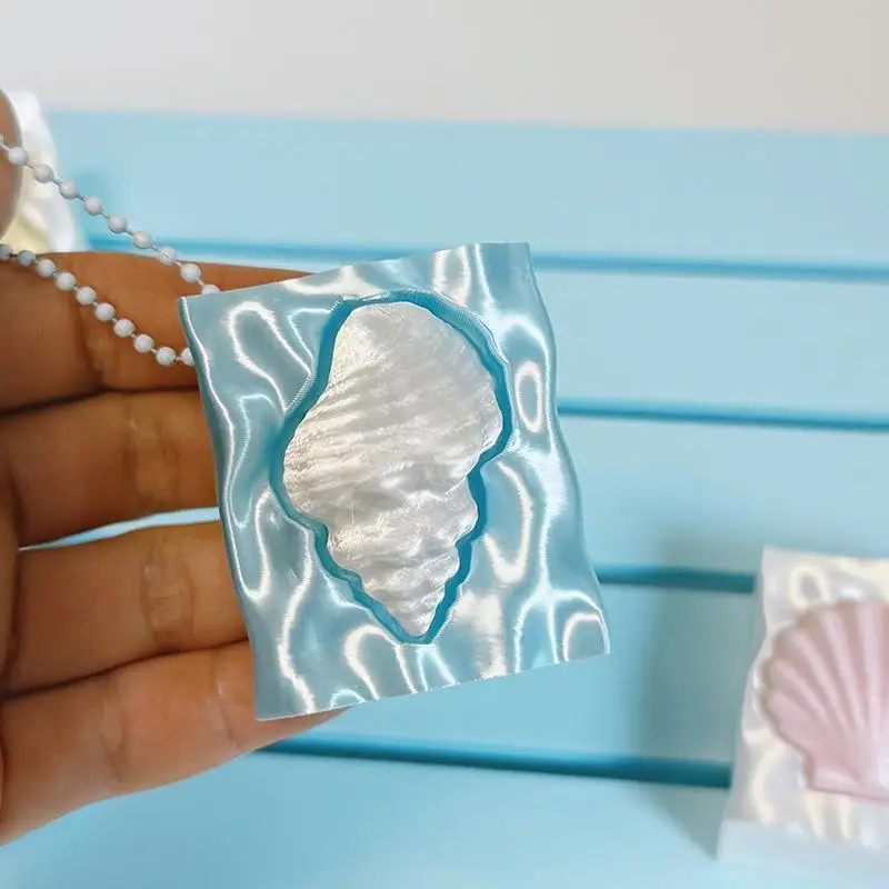 Romantic Beauty Coastal 3D Sea Star Seashell Blue Water Ripple Press Decompress Key Chain Pendant Decoration