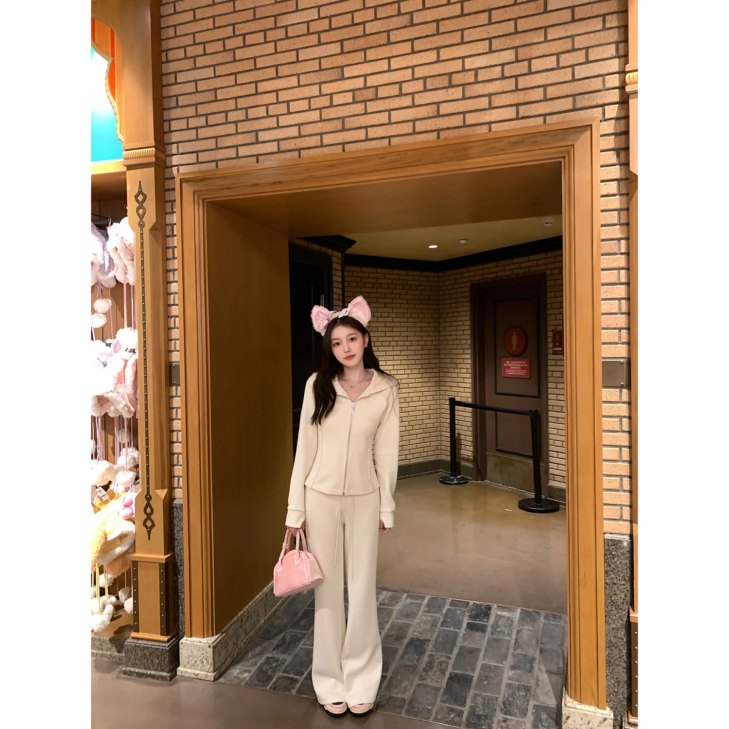 

AHY женская шерстяная толстовка с капюшоном, комплект из толстовки и брюк, повседневный свободный комплект, осенне-зимний модный утягивающий костюм из двух предметов