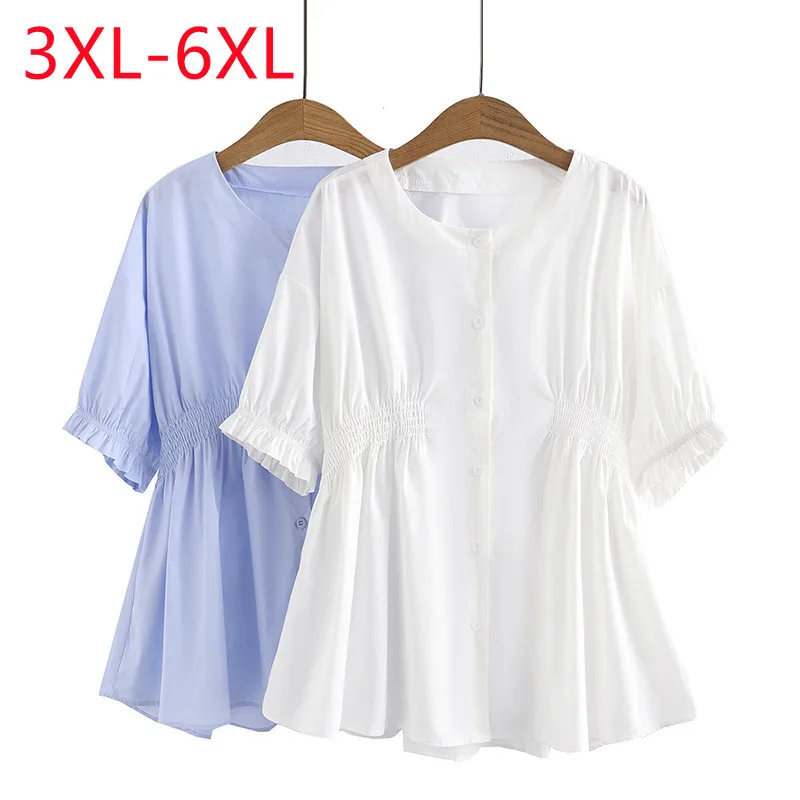 New 2023 Ladies Spring Summer Plus Size Tops For Women Large Size Short Sleeve O-neck Blue T-shirt 3XL 4XL 5XL 6XL