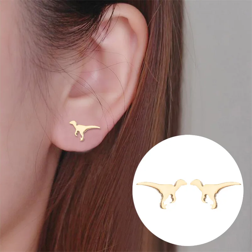 

Lovely Mini Dinosaur Stainless Steel Stud Earrings for Girls Boys Fashion Tyrannosaurus Animal Earing Women Jewelry Accessory