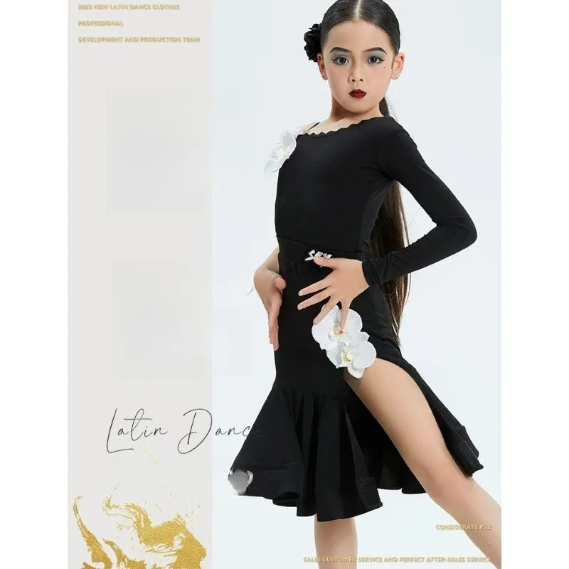Summer Latin Dance Training Set 2026 Black Big Swing Skirt Pro Ballroom Soft Flowy Stage Daily Two Piece High-End Dance Outfit