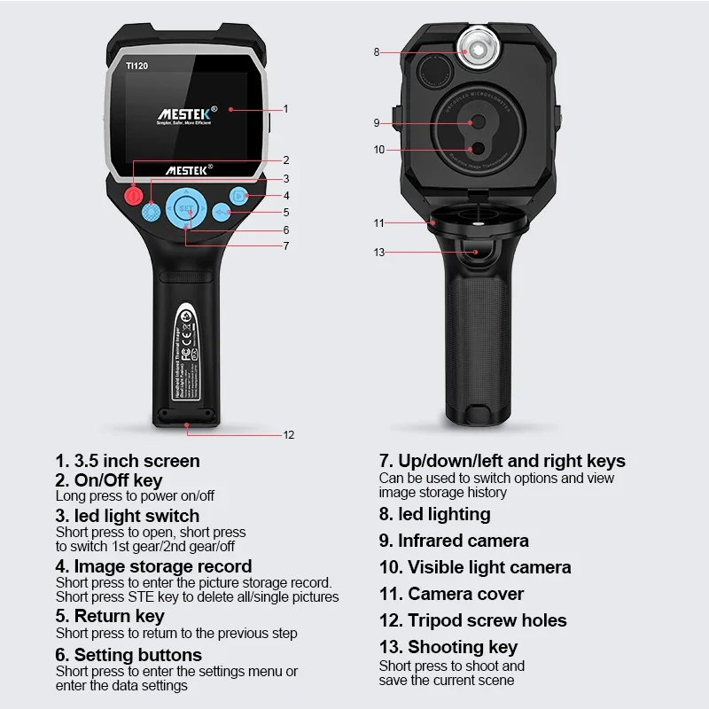 Handheld 3.5 inch Screen Industrial Dual Camera High And Low Temperature Alarm Thermal Camara -20~400C Emissivity Adjustable