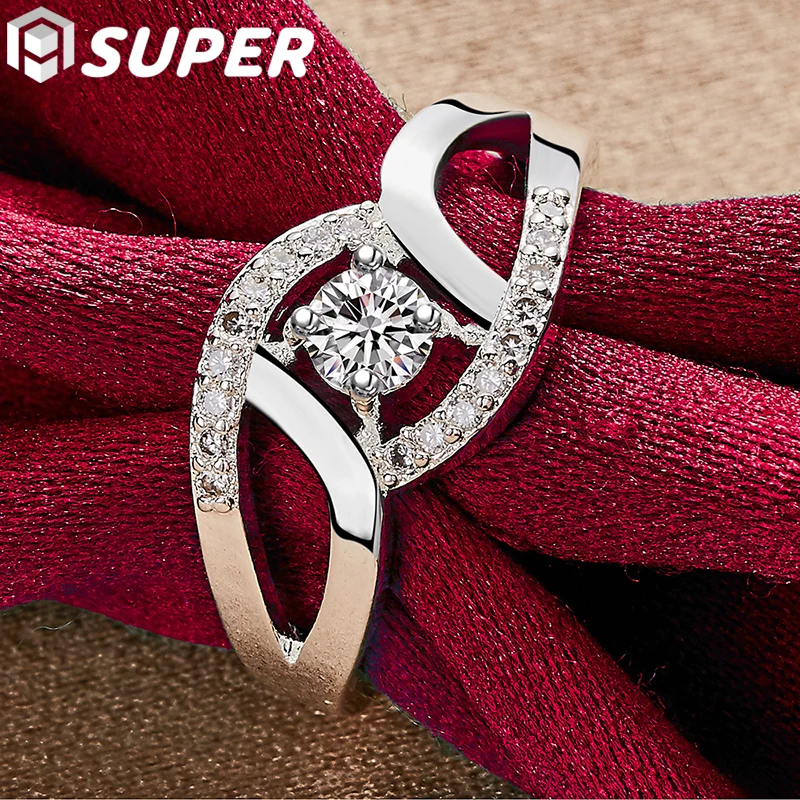 

925 Sterling Silver Round 5A Zircon Ring For Wedding Engagement Party Jewelry