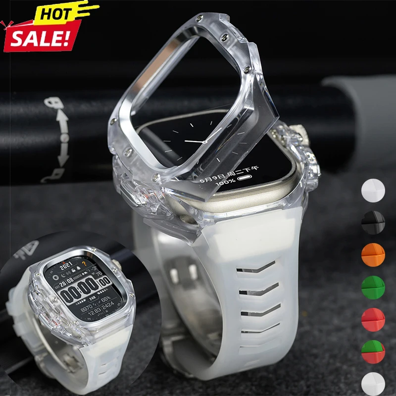

Прозрачный комплект модификации для Apple Watch Ultra 2 3 49 мм, резиновый ремешок для часов iWatch Series 11, металлическая пряжка-бабочка