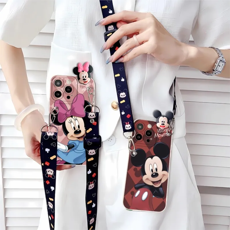 For Samsung Galaxy M01S M02S M04 M05 M06 M07 M12 M13 M14 M15 M16 M17 M22 M23 Disney's Mickey Minnie Protective case with lanyard