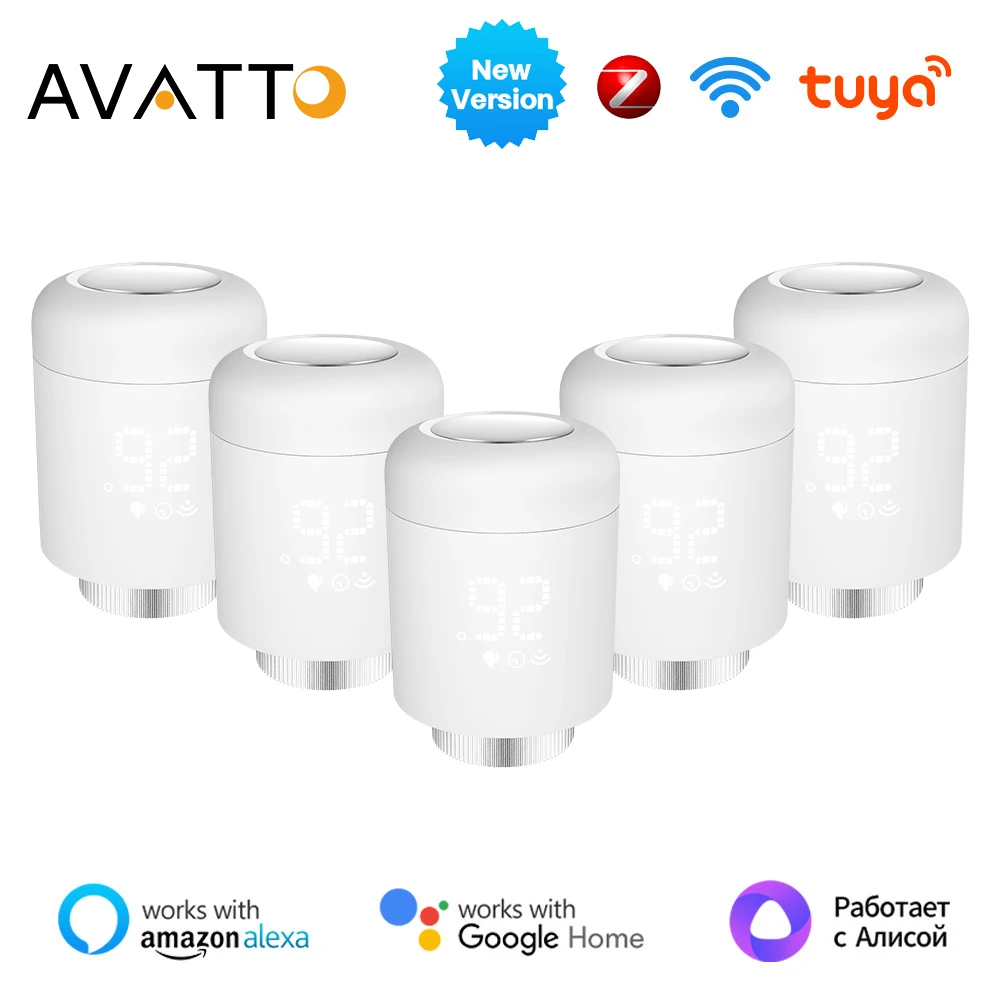 

AVATTO ZigBee3.0 1-5PCS TRV Tuya Radiator Actuator Valve Smart Programmable Thermostat Temperature Heater Work Alexa Google Home