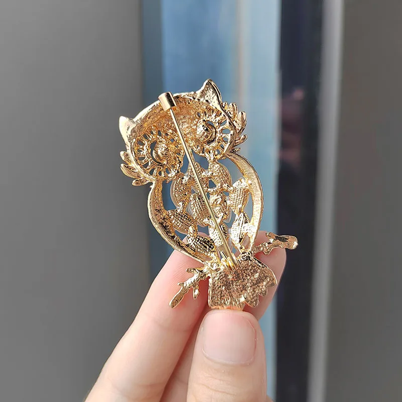 Trendy Sparkling Rhinestone Owl Brooches For Women Exquisite Crystal Animal Bird Brooch Pin Fashion Party Office Jewelry Gifts