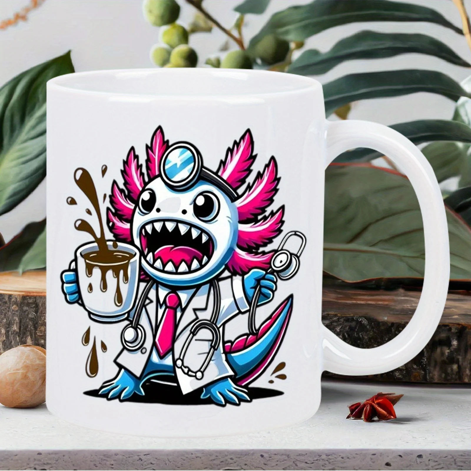 

Funny Monster Doctor Ceramic White Mug - Unique Coffee Cup with Cartoon Character, Perfect Gift for Medical Humor Lovers, Hand W