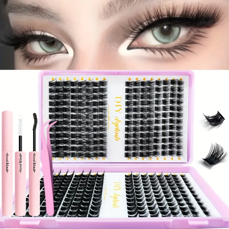 384本入り DCurl まつげエクステキット ナチュラル＆ふわふわ 10-18mm クラスタ プロ仕様 ホームビューティー用品、再利用可能、グルー付き