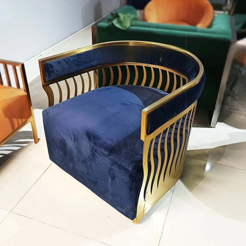 

Armrest Stainless Steel Leisure Chair Dining Flannel Chair Beauty Salon Hotel Living Room Single Sofa Chair