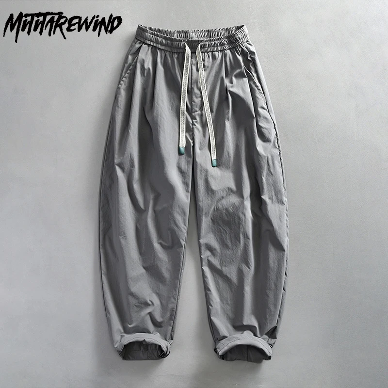 

Elastic Waist Man Pants Four Seasons Street Causal Cargo Pants Drawstring Gray Mens Trousers Korean Popular Clothes Baggy Pants