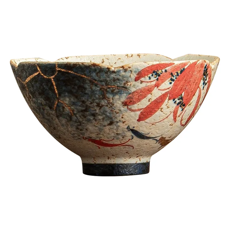 

DSA factory blue and white stone red ceramic teacup gold-painted lotus rhyme koi hat sunflower mouth cup master cup