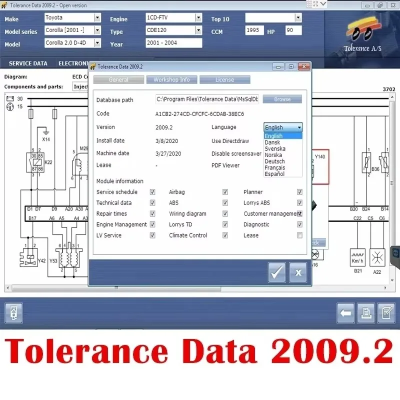 2023 Venta caliente Software de coche Tolerance Data 2009,2 Programa de reparación de automóviles con Keygen gratis Instalar guí