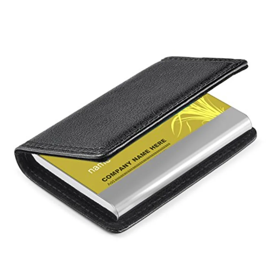 

Business Card Holder, 2-Sided PU Leather Folio Name Card Holder Ideal for Business Cards and ID Cards with Magnetic Shut for Me