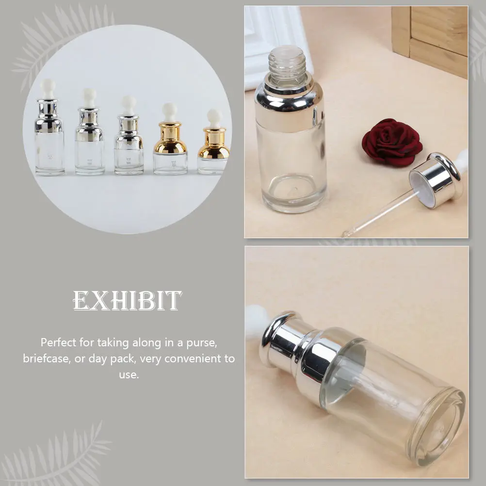 Bottiglie contagocce in vetro da 5 pezzi Bottiglie secondarie vuote per olio essenziale di profumo Contenitore per liquidi da viaggio portatile a tenuta stagna