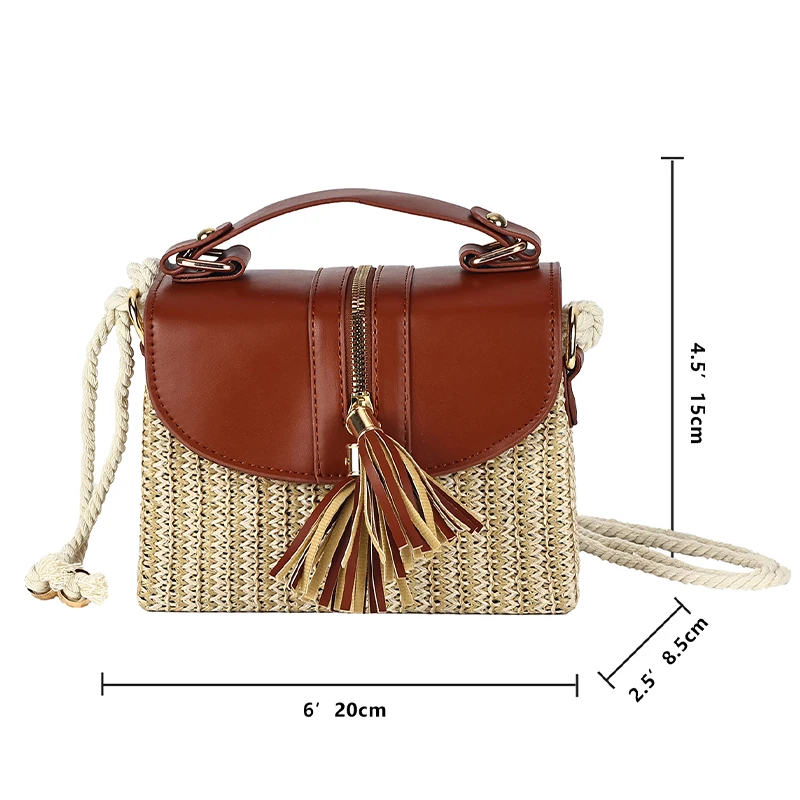 Summer new PU and straw composed of stylish casual women\'s shoulder bag handbag, summer vacation beach play