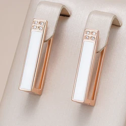 Kinel Hot Fashion 585 Rose Gold Color White Enamel Drop Earrings For Women Girl Wedding Party Natural Zircon Eardrop Jewelry