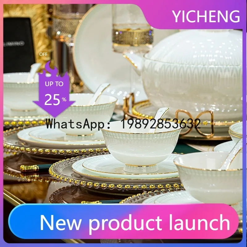 

XL High-end Bone Porcelain Dinnerware Set, Complete Gift Ceramic Simple Bowl and Chopstick Set for Home Use, Wholesale