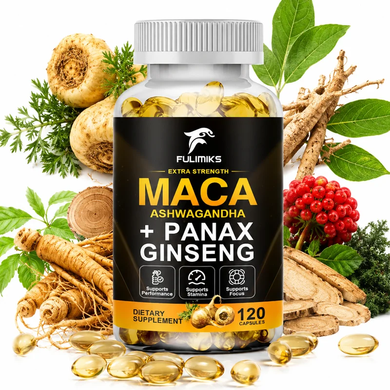 Fulimiks Maca Root Capsules - with Ginseng & Ashwagandha, to Support Vitality, Endurance and Performance, Muscle Mass Improve