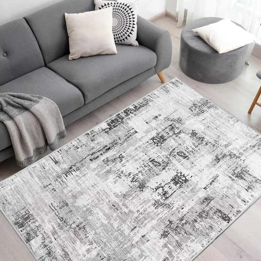 

Washable abstract rug - modern style for living room, bedroom, kitchen - grey, machine washable rug for living room