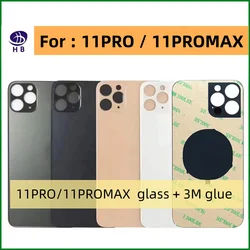 For iPhone 11Pro 11Promax Back Cover Glass+3M Glue Fast Replacement High Quality Housing Battery Cover Big Hole Rear Glass 11PRO