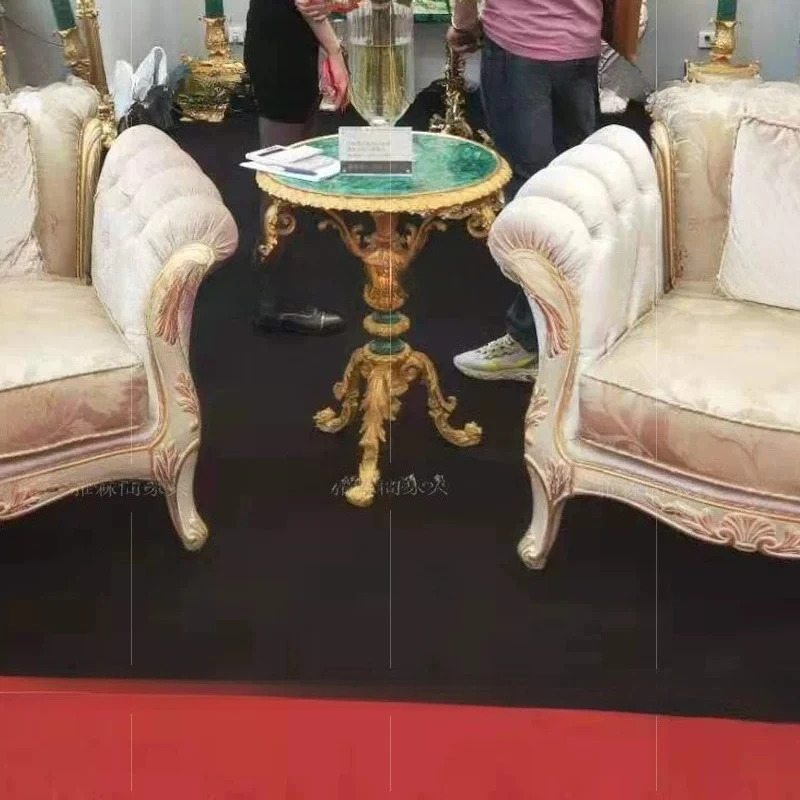 European-style villa luxury malachite coffee table French luxury edge table solid wood carved whole house furniture