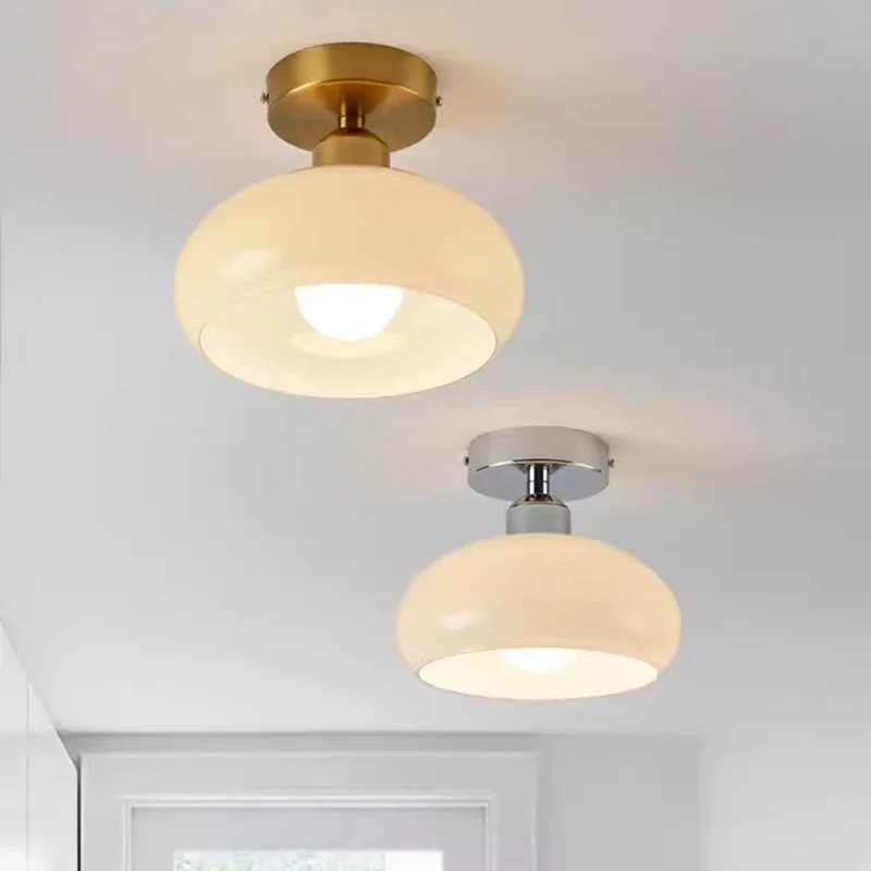 

Medieval Glass Ceiling Light Retro Cream Decor Lamp Gold E27 Illumination For Aisle Hallway Living Room Indoor Fixtures Lustre
