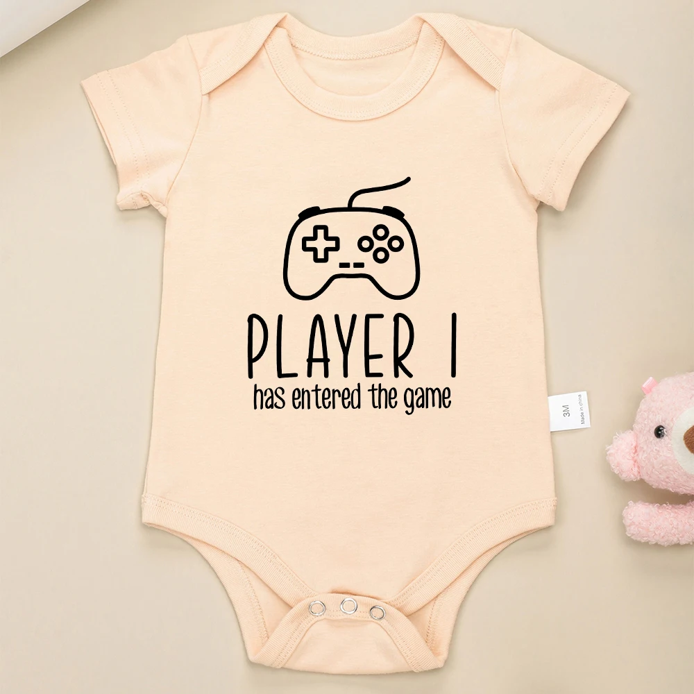 Player 1 2 Has Entered The Game Funny Twin Baby Onesies Cotton Comzy Summer Newborn Boys Girls Clothes O-neck Infant Romper