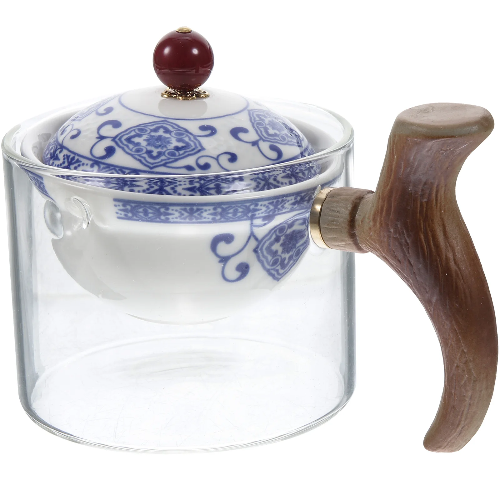 

Portable 300ml Ceramic Tea Pot Wooden Handle Detachable Glass Blue Flower Travel Kettle Kitchen Bar Accessories Traditional
