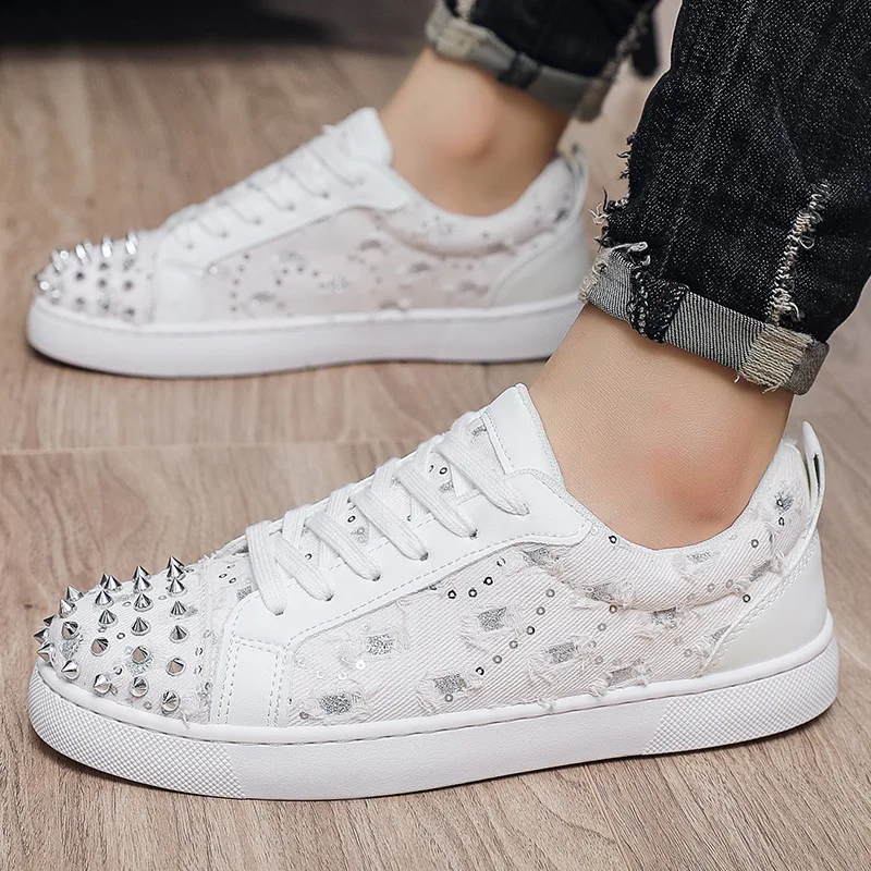 Spring Shoes for Men Casual Shoes Trend Rivet Canvas Broken Hole Flat Skateboard Shoes Couples Street Cool Sneaker 36-44
