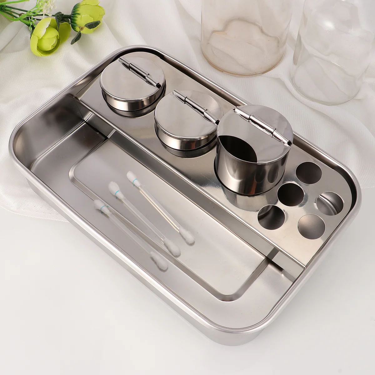

1 Set Of Extra-Thick Stainless Steel Tray Smooth Edges Injection Therapy Organizer Silver For Medical Training Equipment Storage