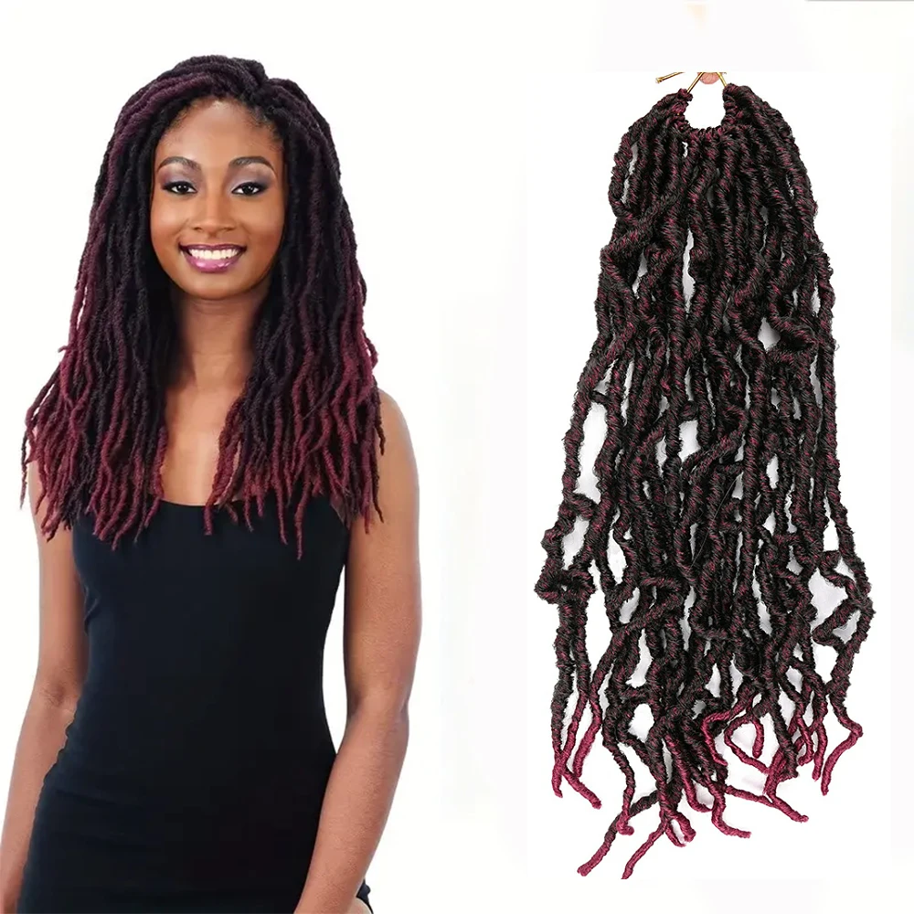 Trenzas de ganchillo de imitación, extensión de cabello sintético, rastas africanas, accesorio para el cabello de ganchillo rojo borgoña, 18 pulgadas, 21 raíces por paquete