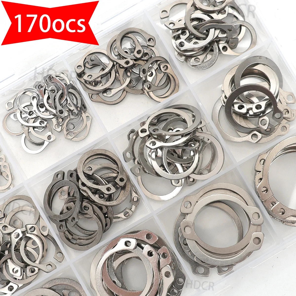 170pcs Stainless Steel Shaft Retaining Ring, External Shaft Retaining Ring, Bearing Retaining Ring